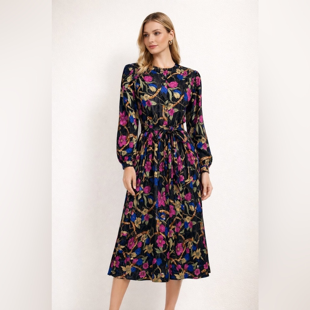 🌸 Vintage Floral Midi Dress – ORITE – Size 15/16 (Fits M–L) 🌸